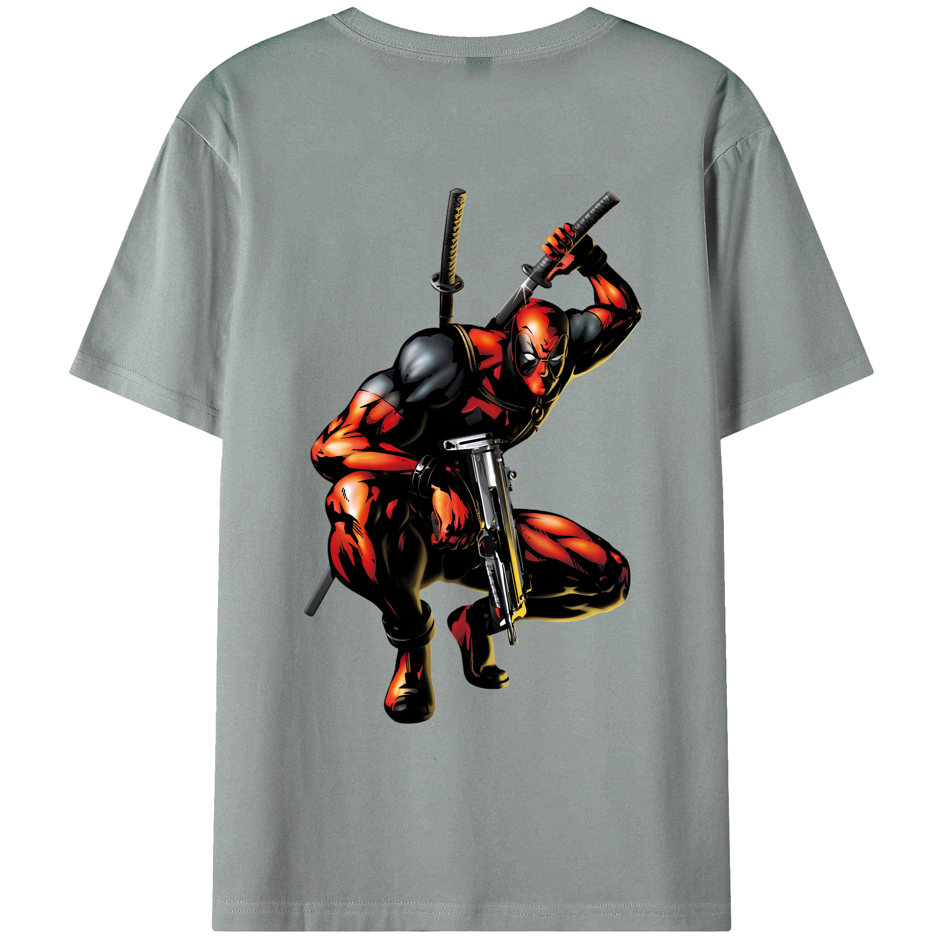 （画像用） Deadpool デッドプール 綿100％ メンズ半袖Tシャツ（バックプリント） 通気性